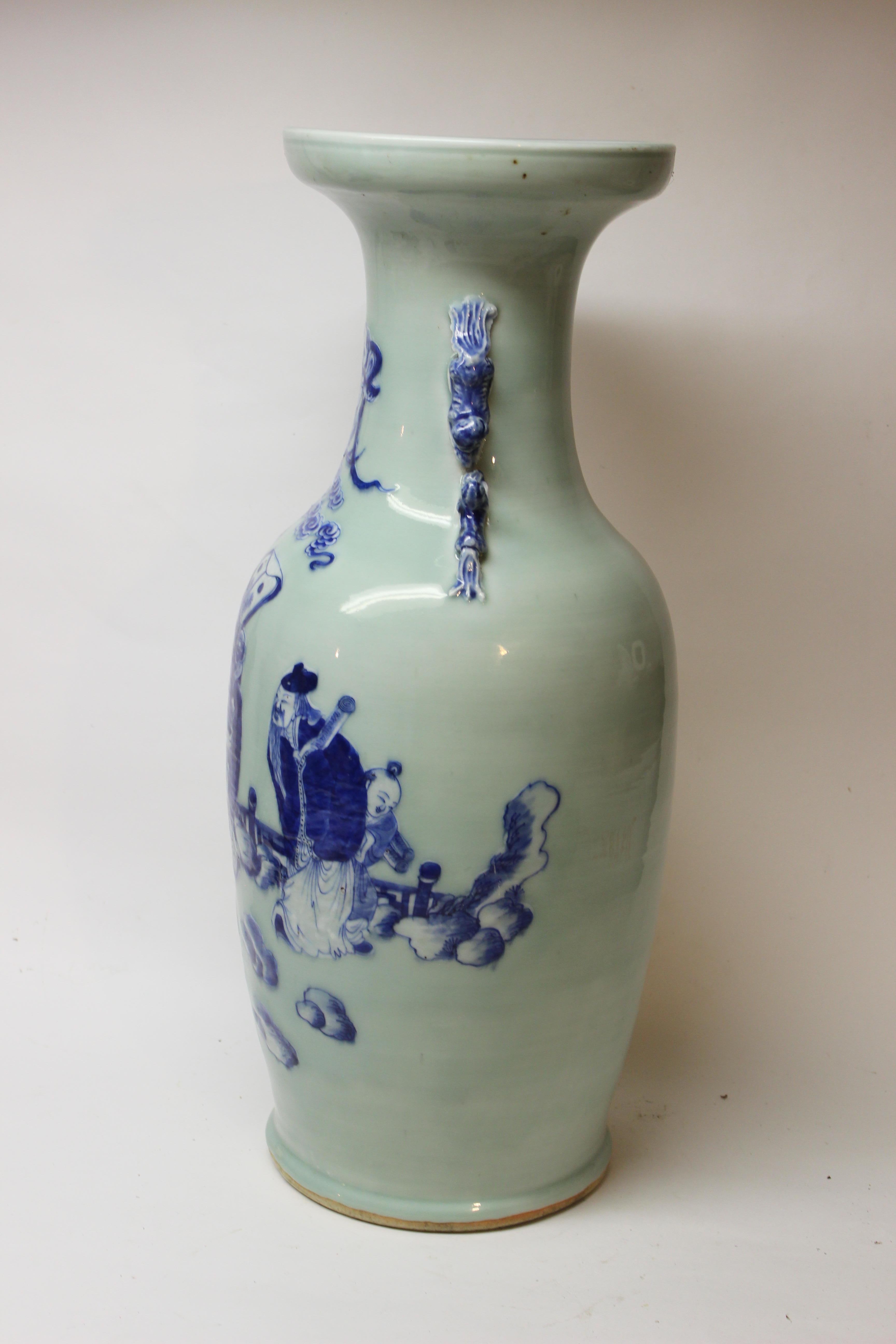 Chinese Blue and Celadon Ceramic Vase 3