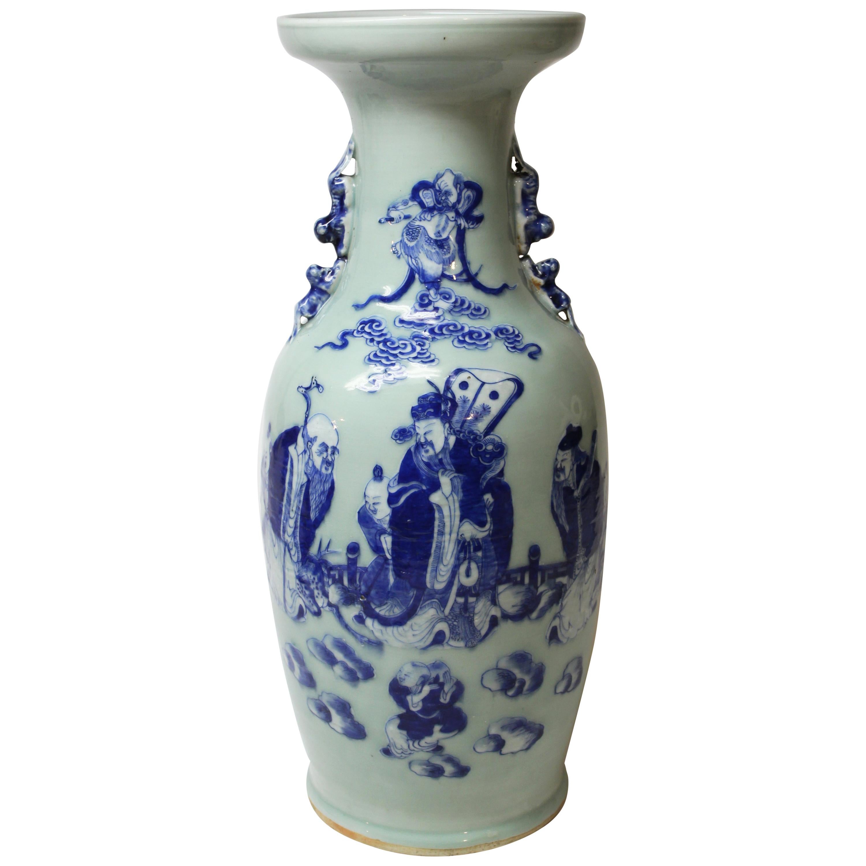 Chinese Blue and Celadon Ceramic Vase