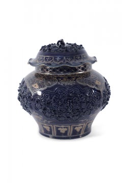 Chinese Blue and Gold Painted Lidded Porcelain Pot