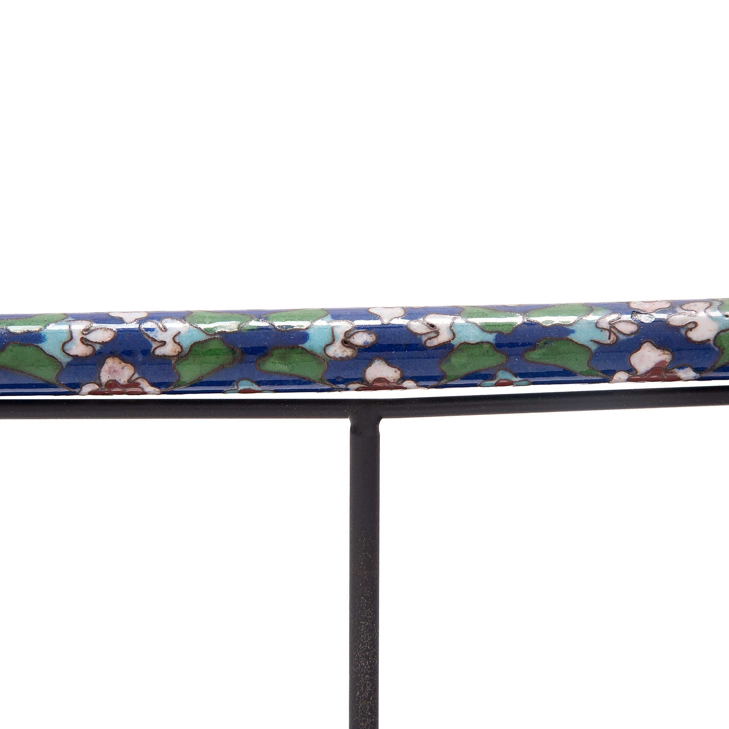 Qing Chinese Blue and Green Cloisonné Opium Pipe, c. 1900
