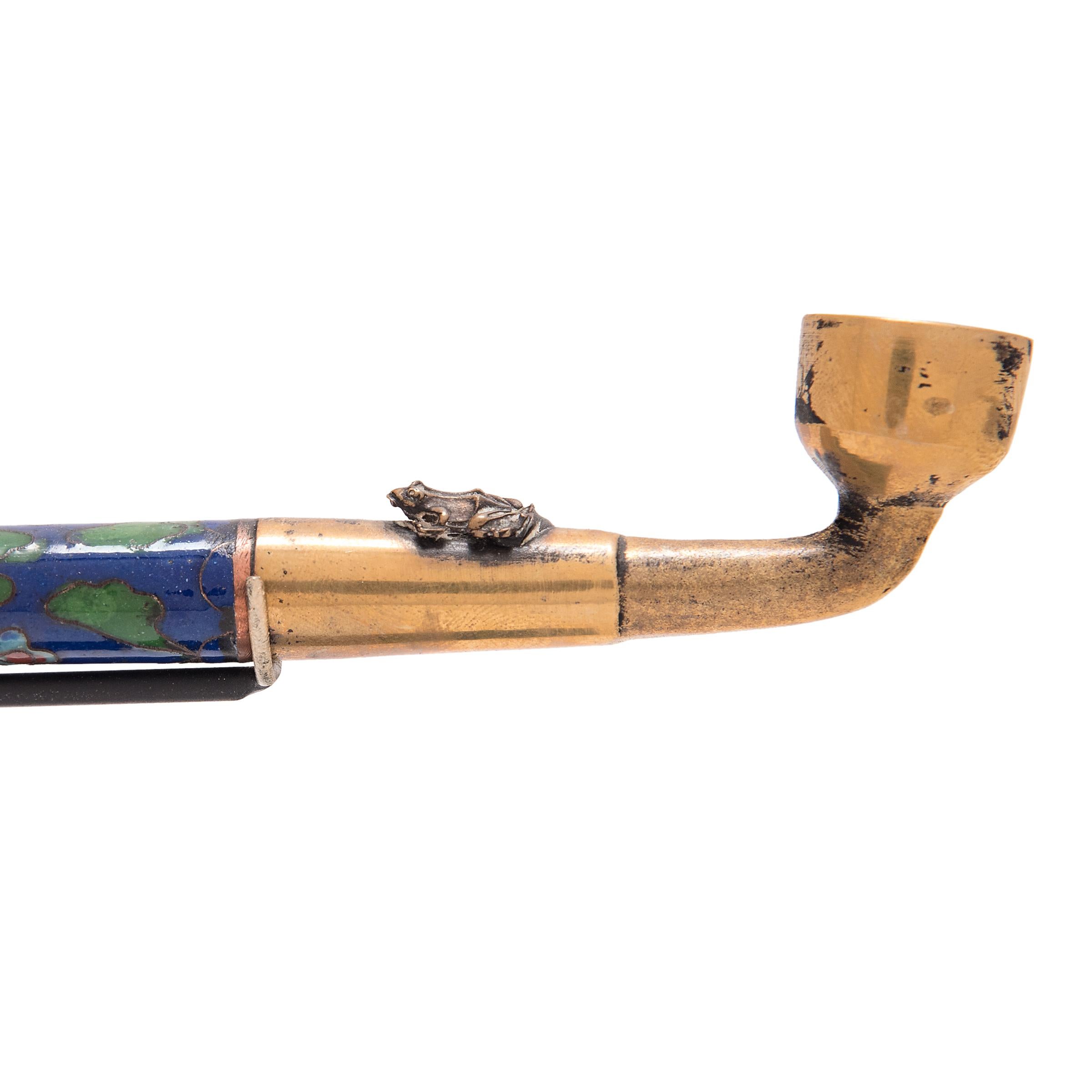 Cloissoné Chinese Blue and Green Cloisonné Opium Pipe, c. 1900