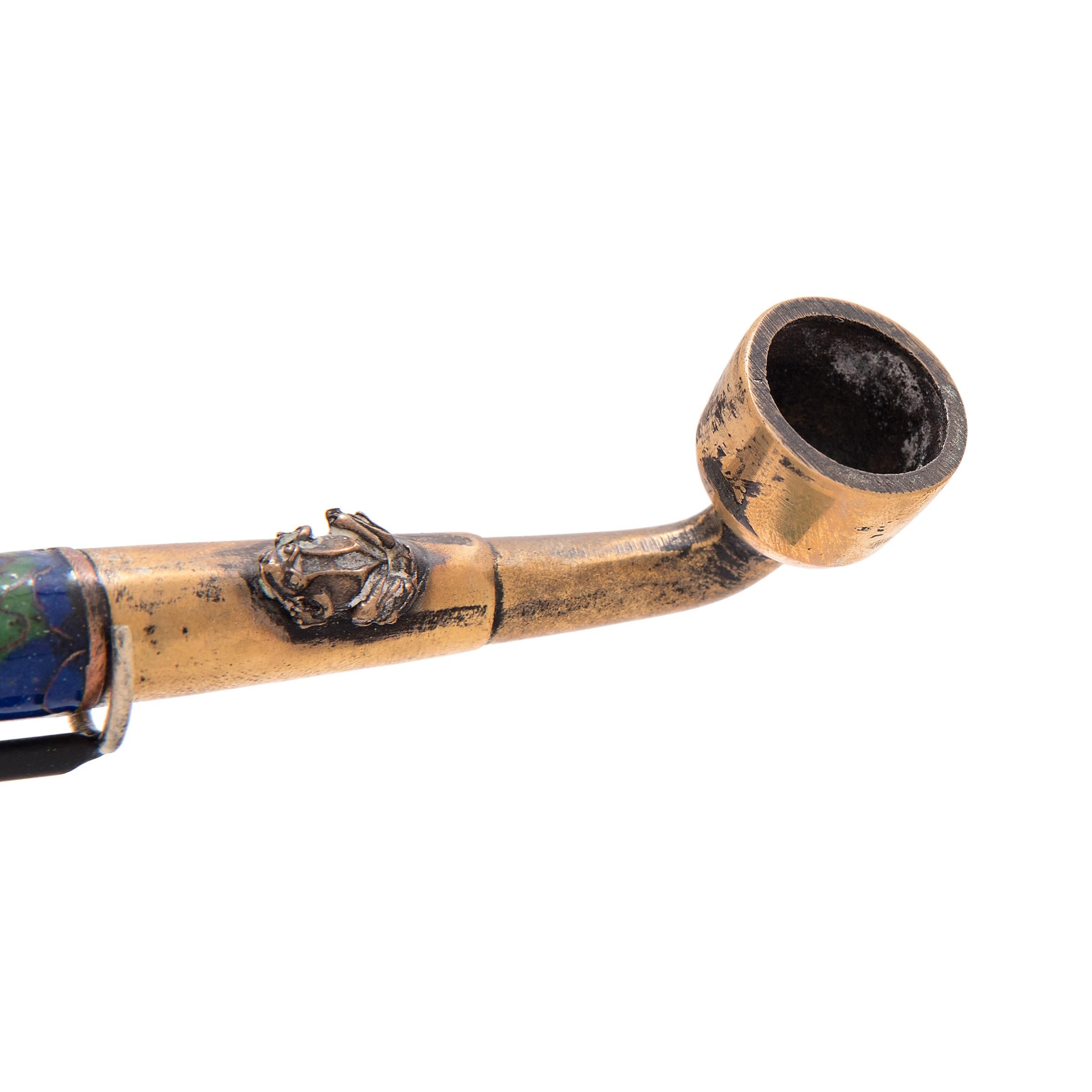 Chinese Blue and Green Cloisonné Opium Pipe, c. 1900 In Good Condition In Chicago, IL