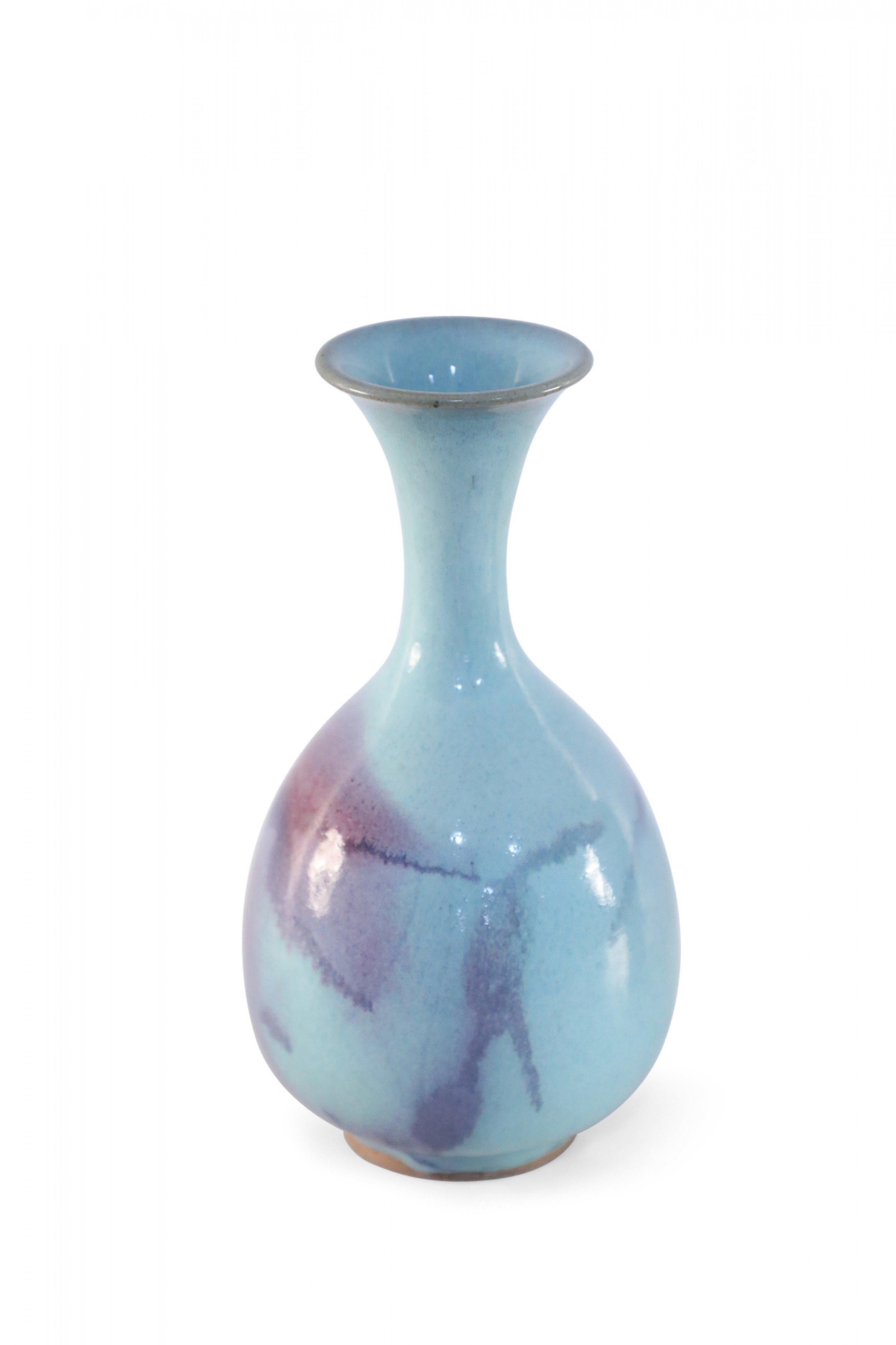 Antique Chinese (16th Century-style) blue vase with purple and pink glazing that creates an ethereal effect across its pear-shaped form.
 