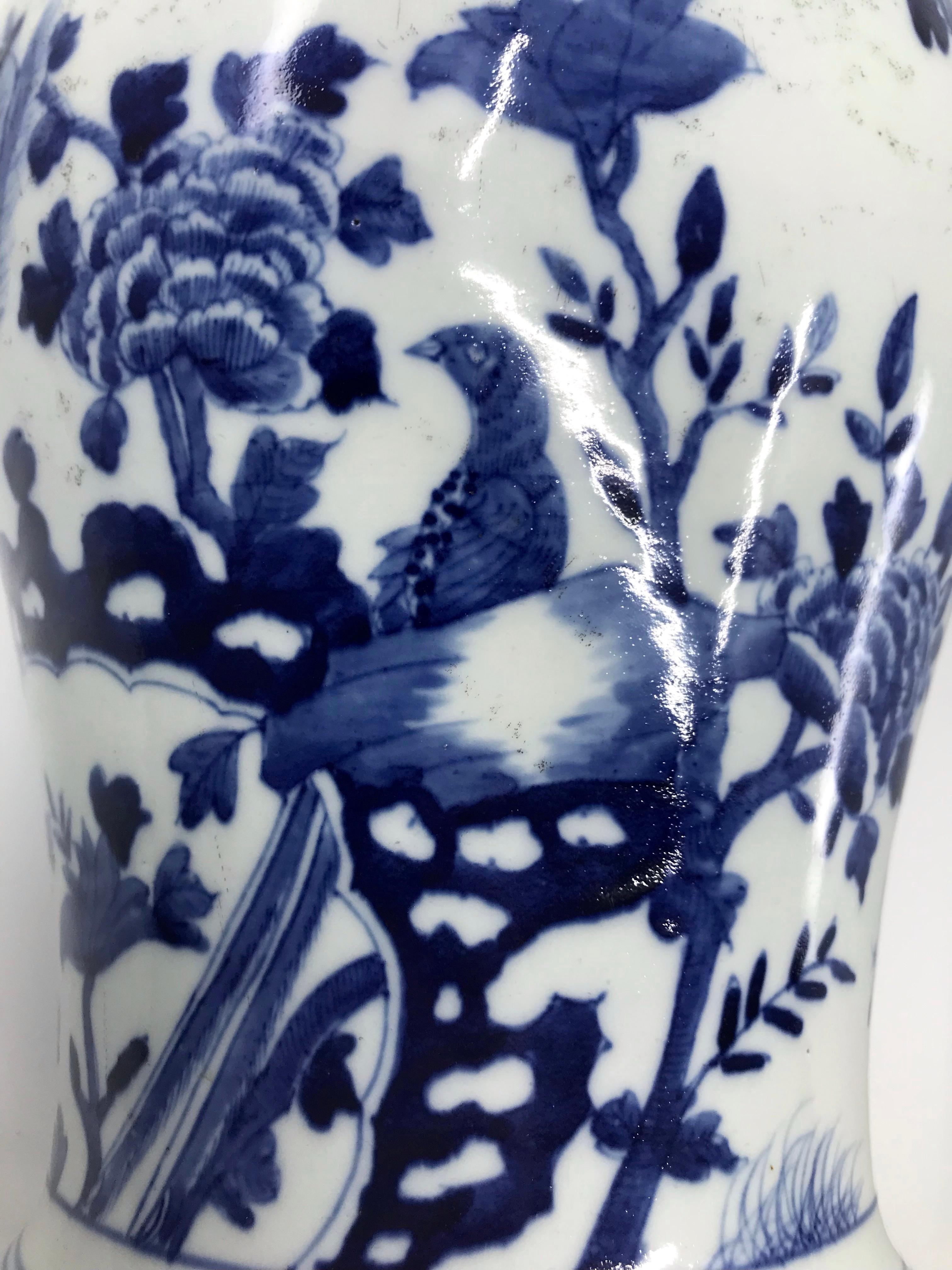 Hand-Painted Chinese Blue and White Baluster Vase For Sale