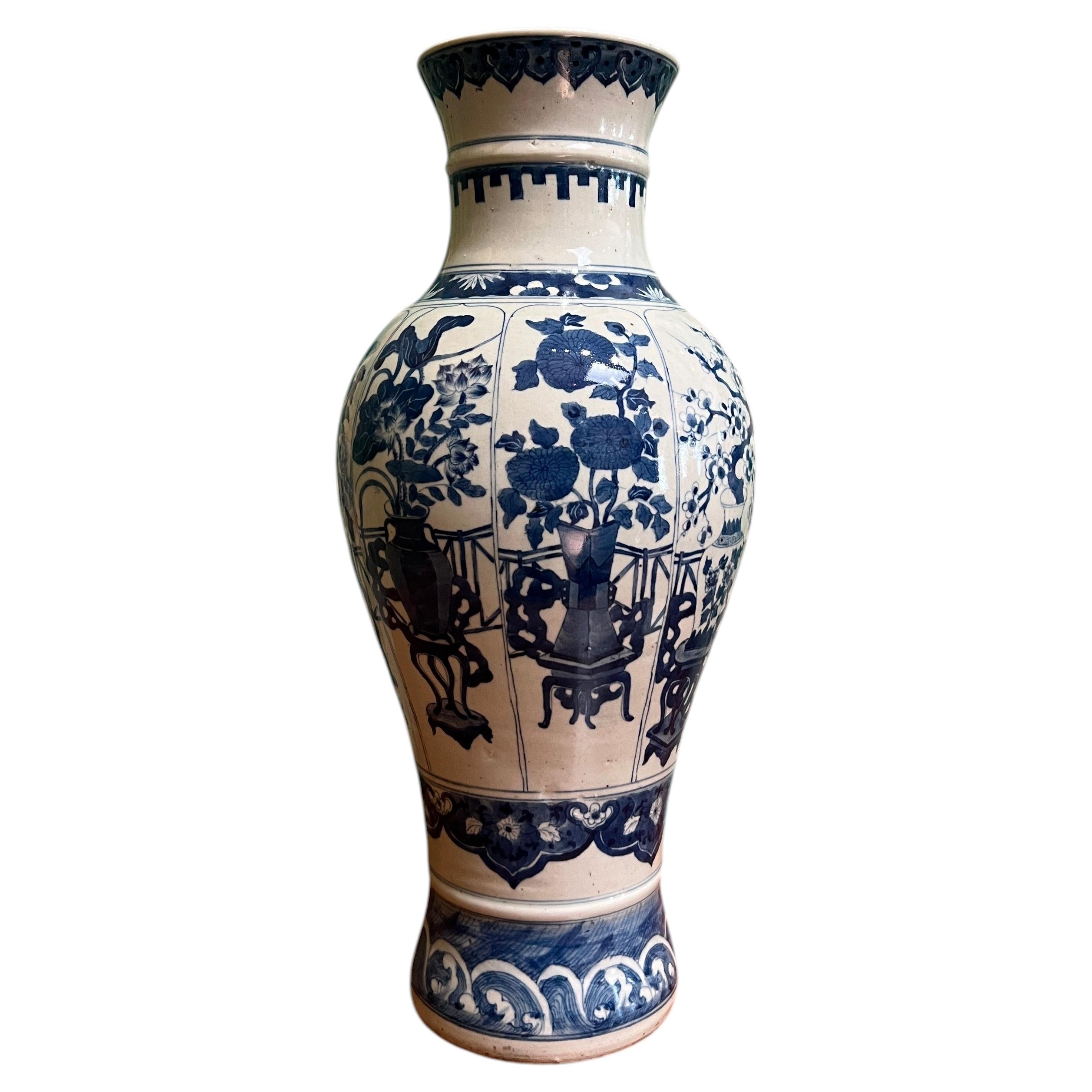 Chinese Blue and White Baluster Vase, Qing Dynasty, 19th century