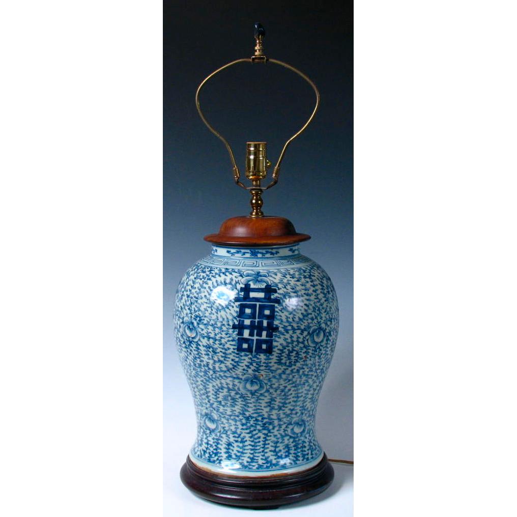 19th Century Chinese Blue and White Baluster Vase Table Lamp For Sale