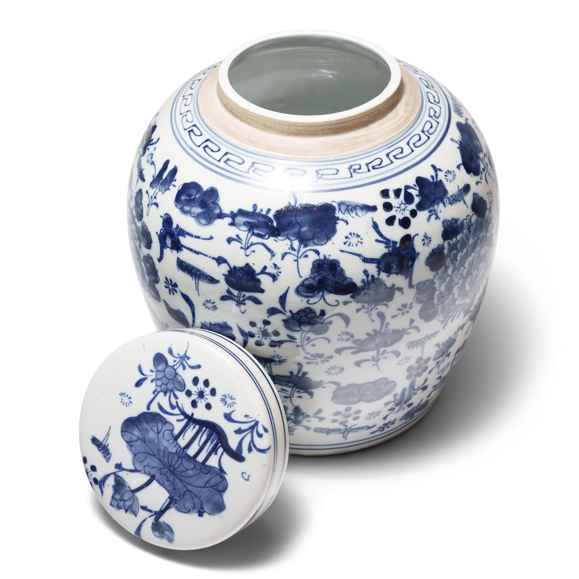 Esportazione cinese Vaso botanico cinese blu e bianco in vendita