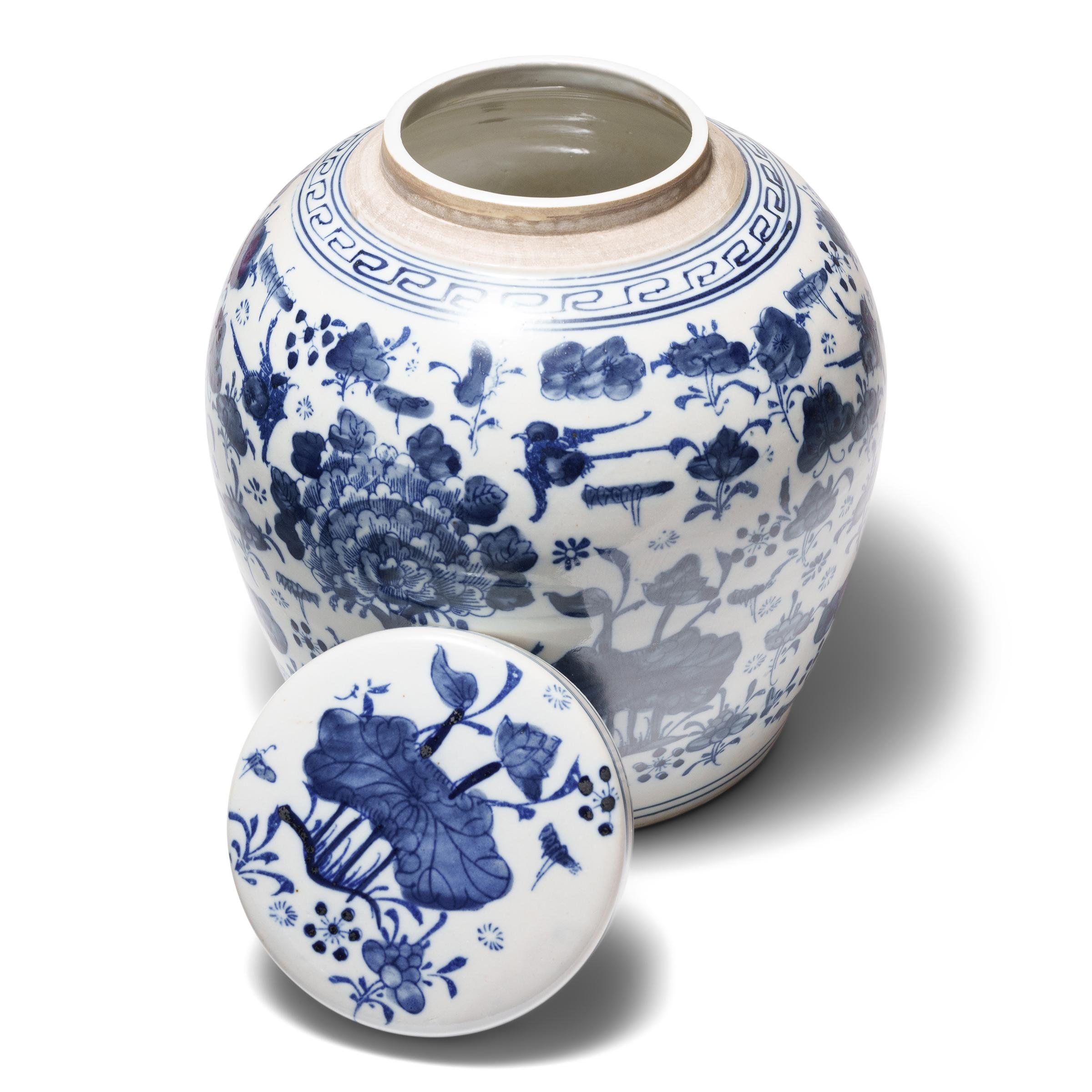 Chinese Export Chinese Blue and White Botanical Jar