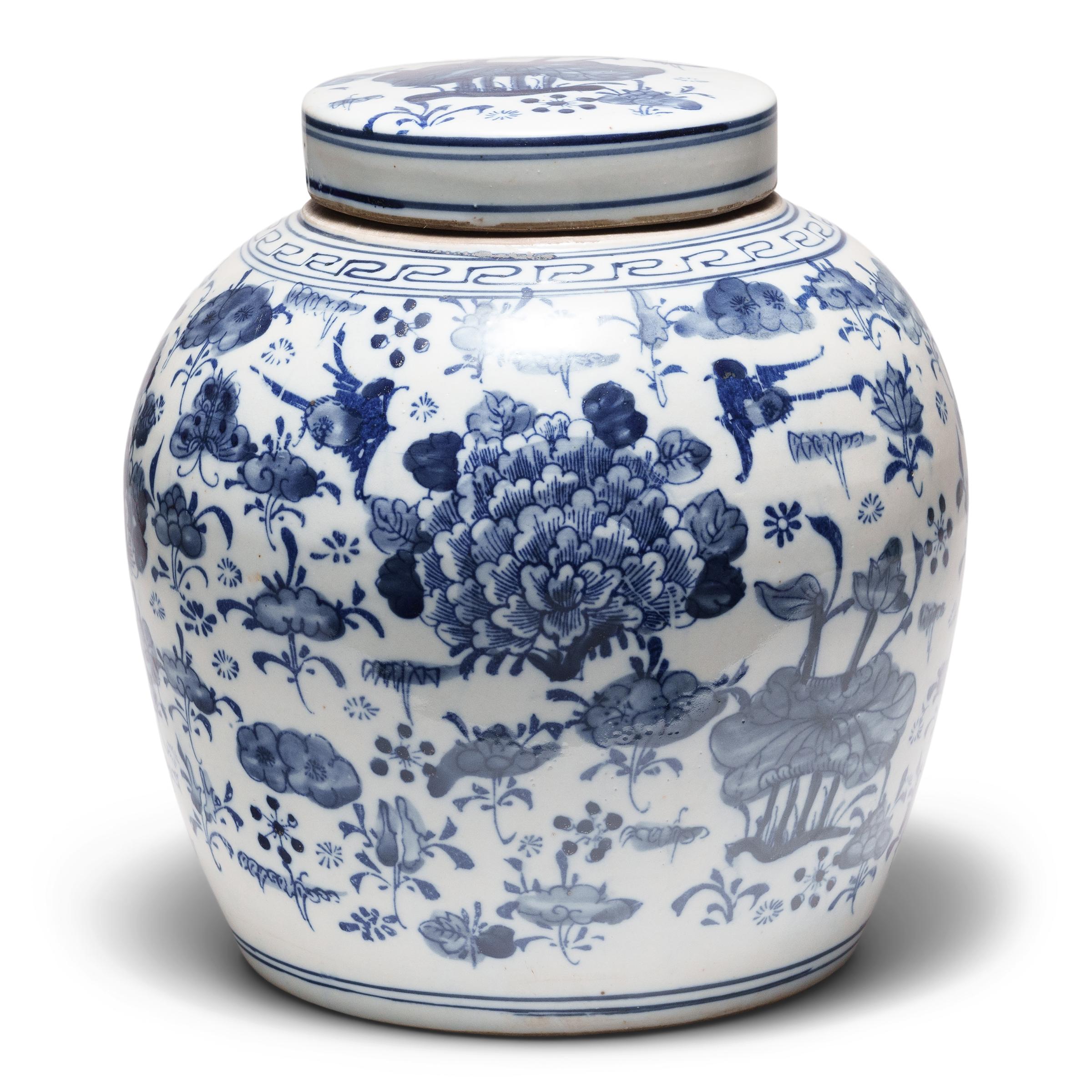 Cinese Vaso botanico cinese blu e bianco in vendita
