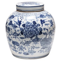 Vaso botanico cinese blu e bianco