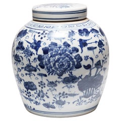 Vaso botanico cinese blu e bianco
