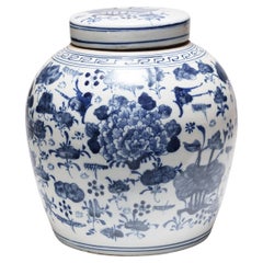 Pot botanique chinois bleu et blanc
