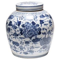 Chinese Blue and White Botanical Jar