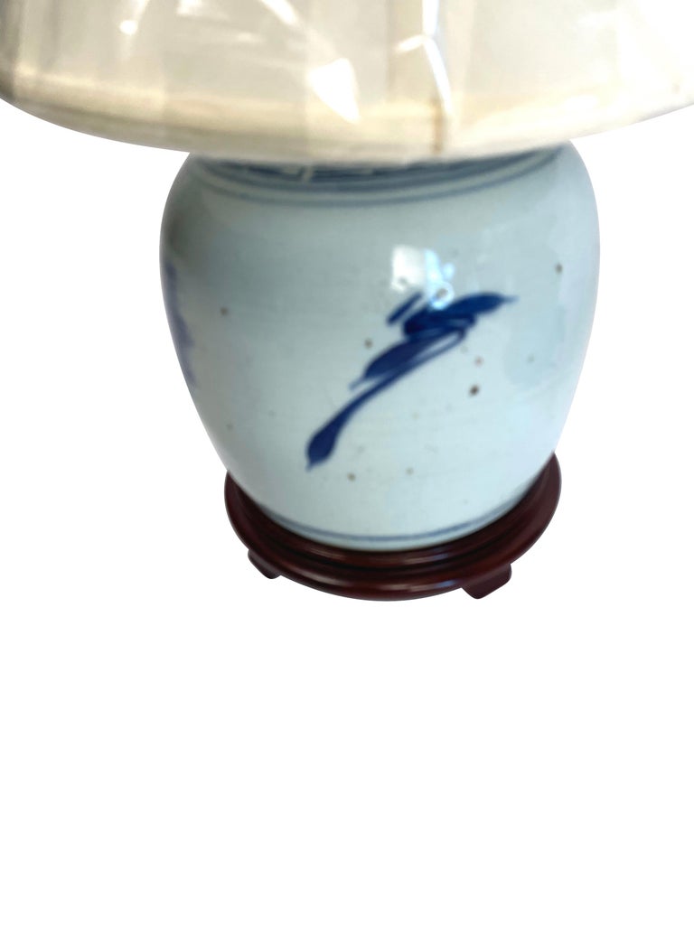 Chinese Blue and White Canton Ginger Jar Lamps Near Pair For Sale 3