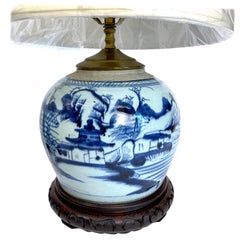 Chinese Blue and White Canton Ginger Jar Lamps Near Pair