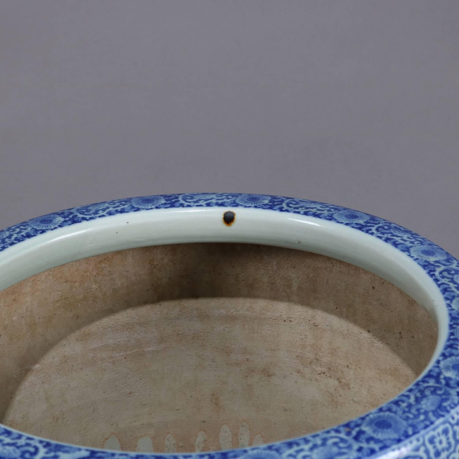 Chinese Blue and White Ceramic Fishbowl Jardinière with Fenghuang, 20th Century 9