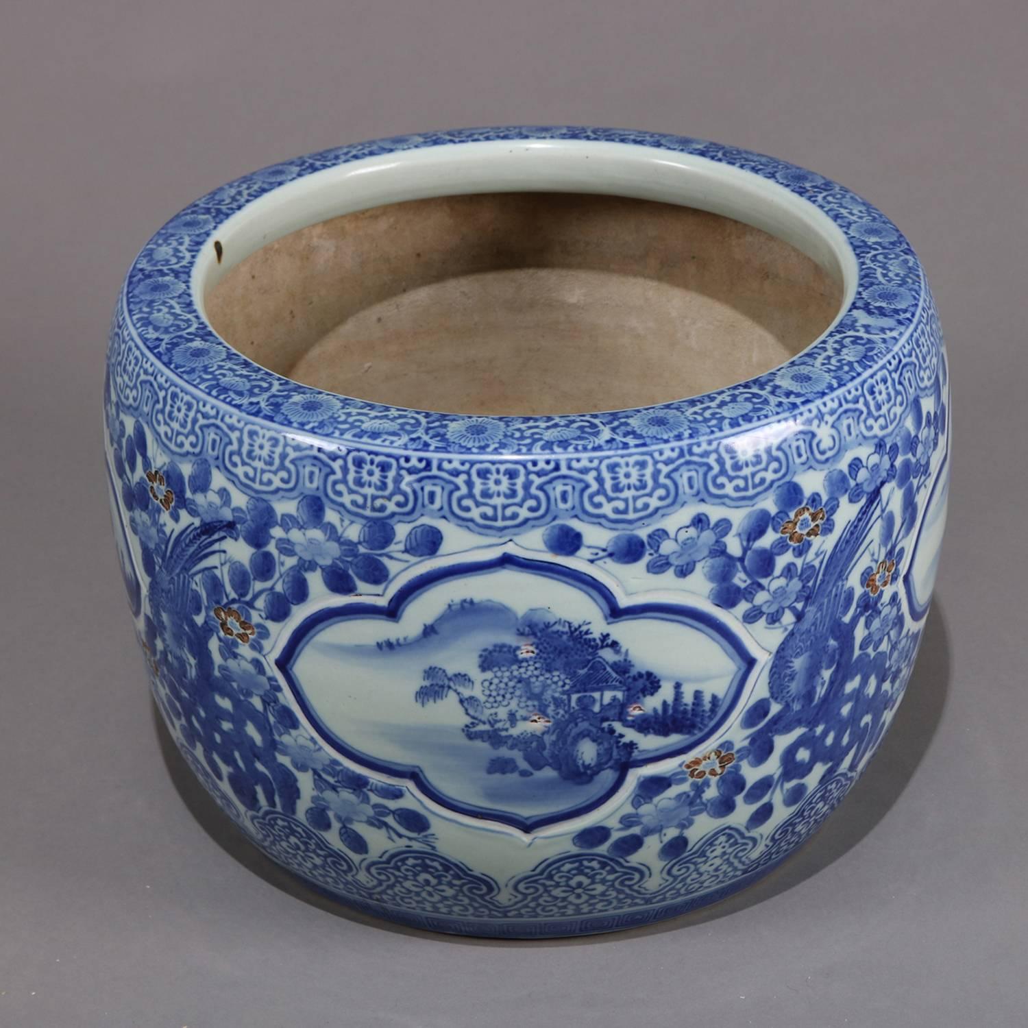 Chinese Blue and White Ceramic Fishbowl Jardinière with Fenghuang, 20th Century 1