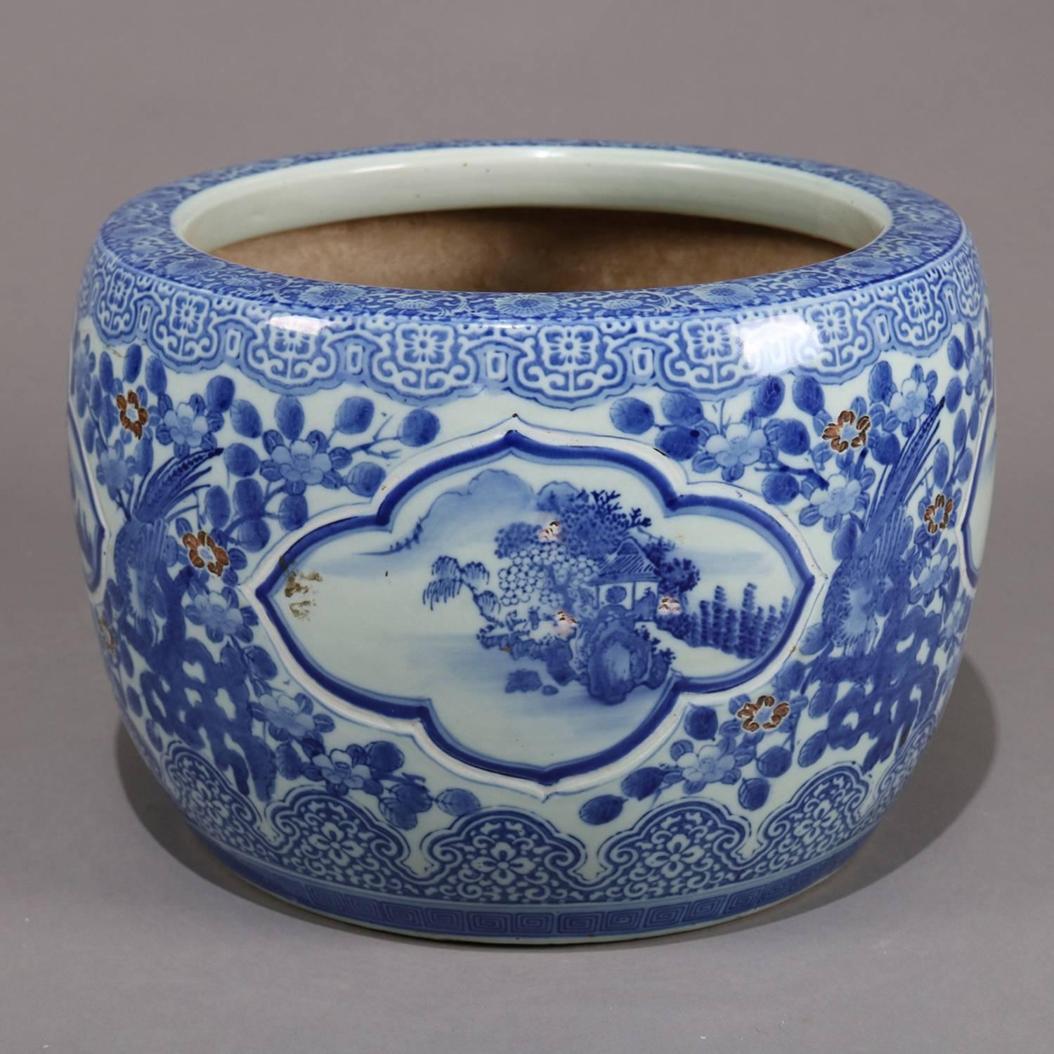 Chinese Blue and White Ceramic Fishbowl Jardinière with Fenghuang, 20th Century 3