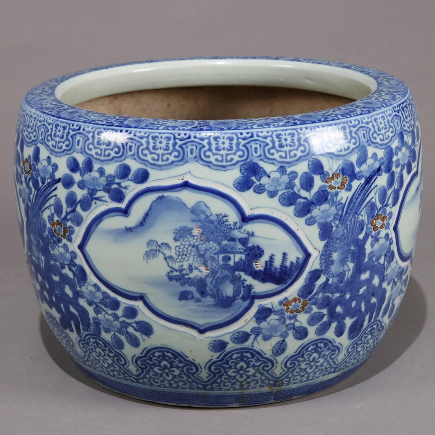 Chinese Blue and White Ceramic Fishbowl Jardinière with Fenghuang, 20th Century 4