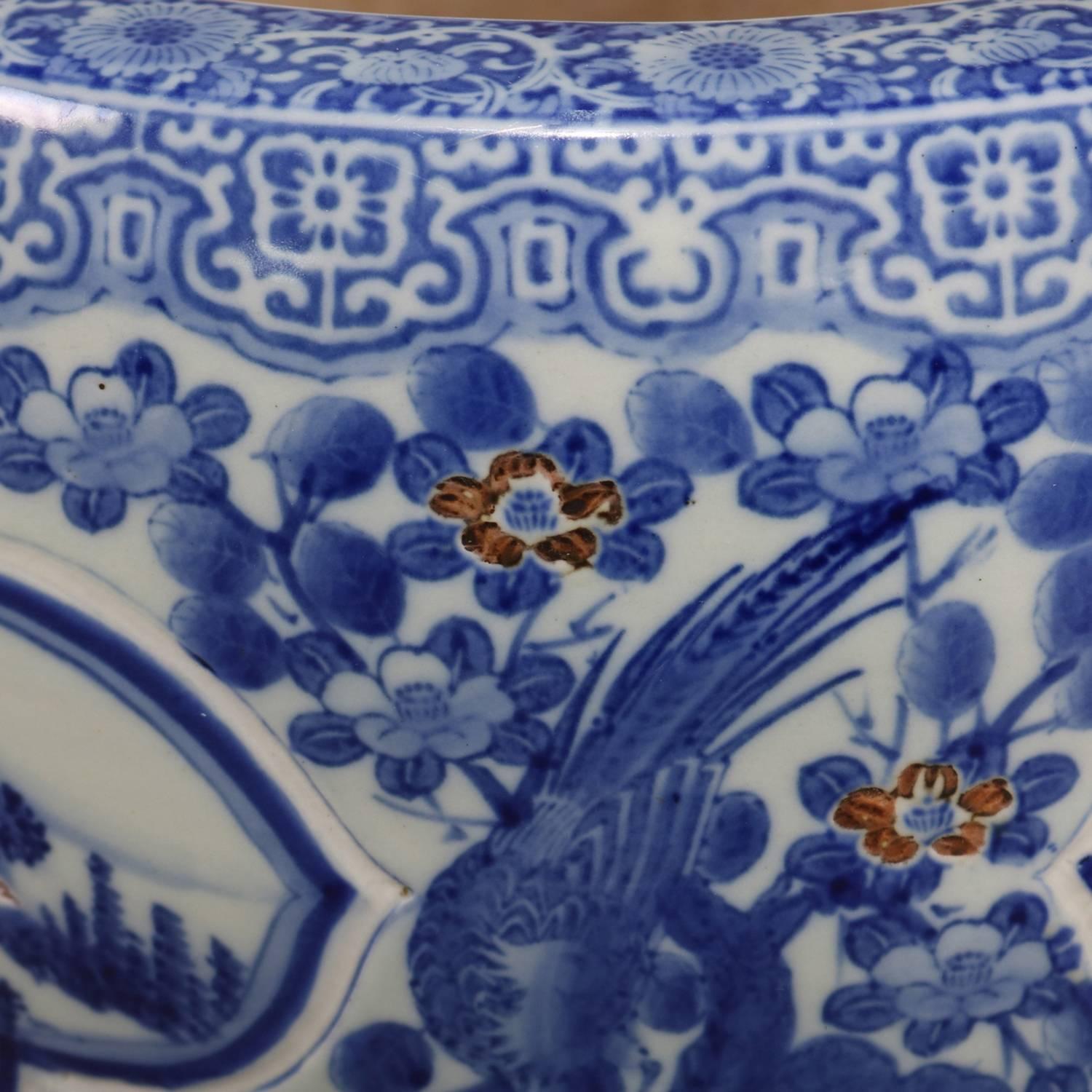 Chinese Blue and White Ceramic Fishbowl Jardinière with Fenghuang, 20th Century 5
