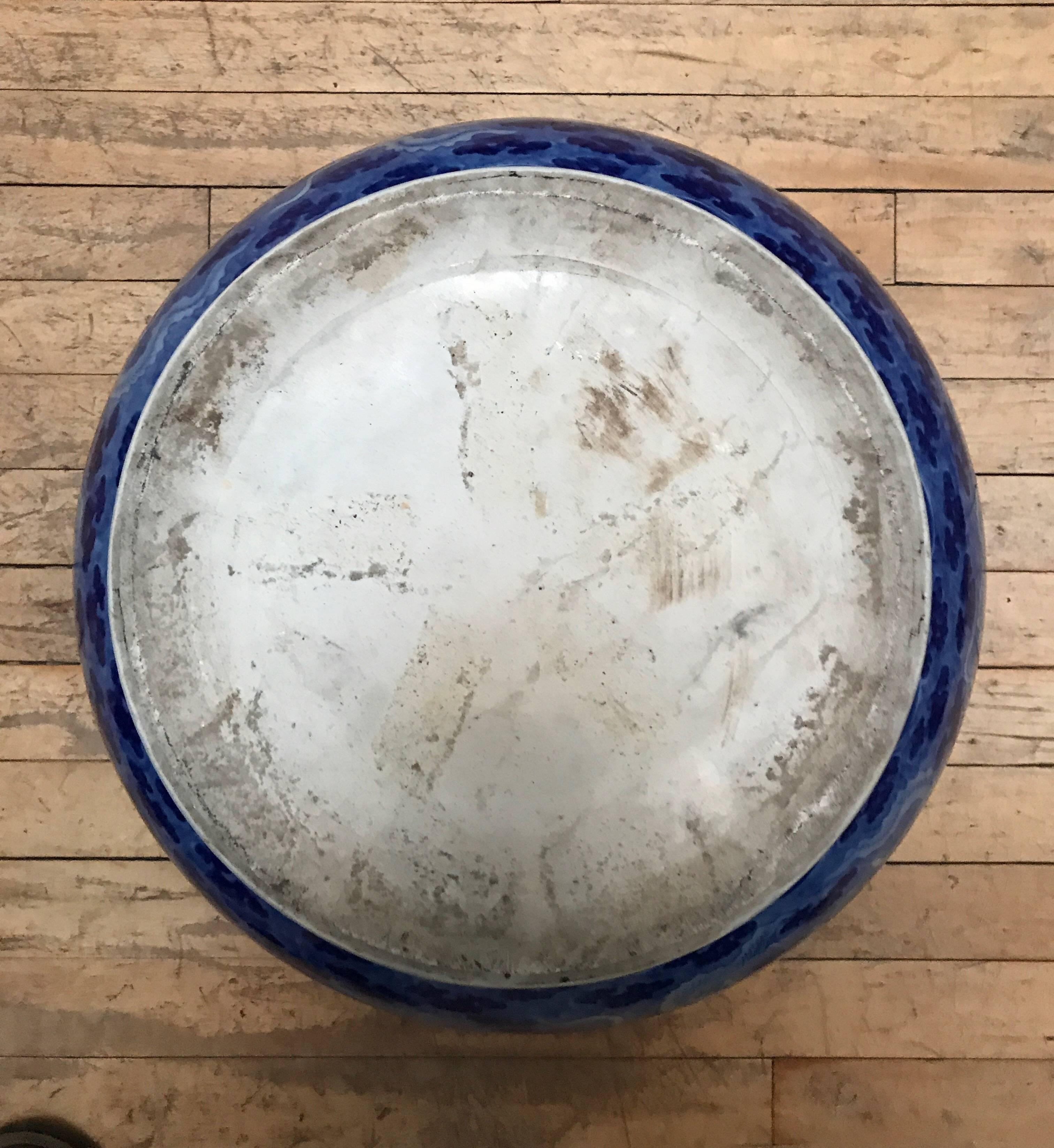 Japanese Blue and White Ceramic Fishbowl Planter Jardinière Cachepot 5