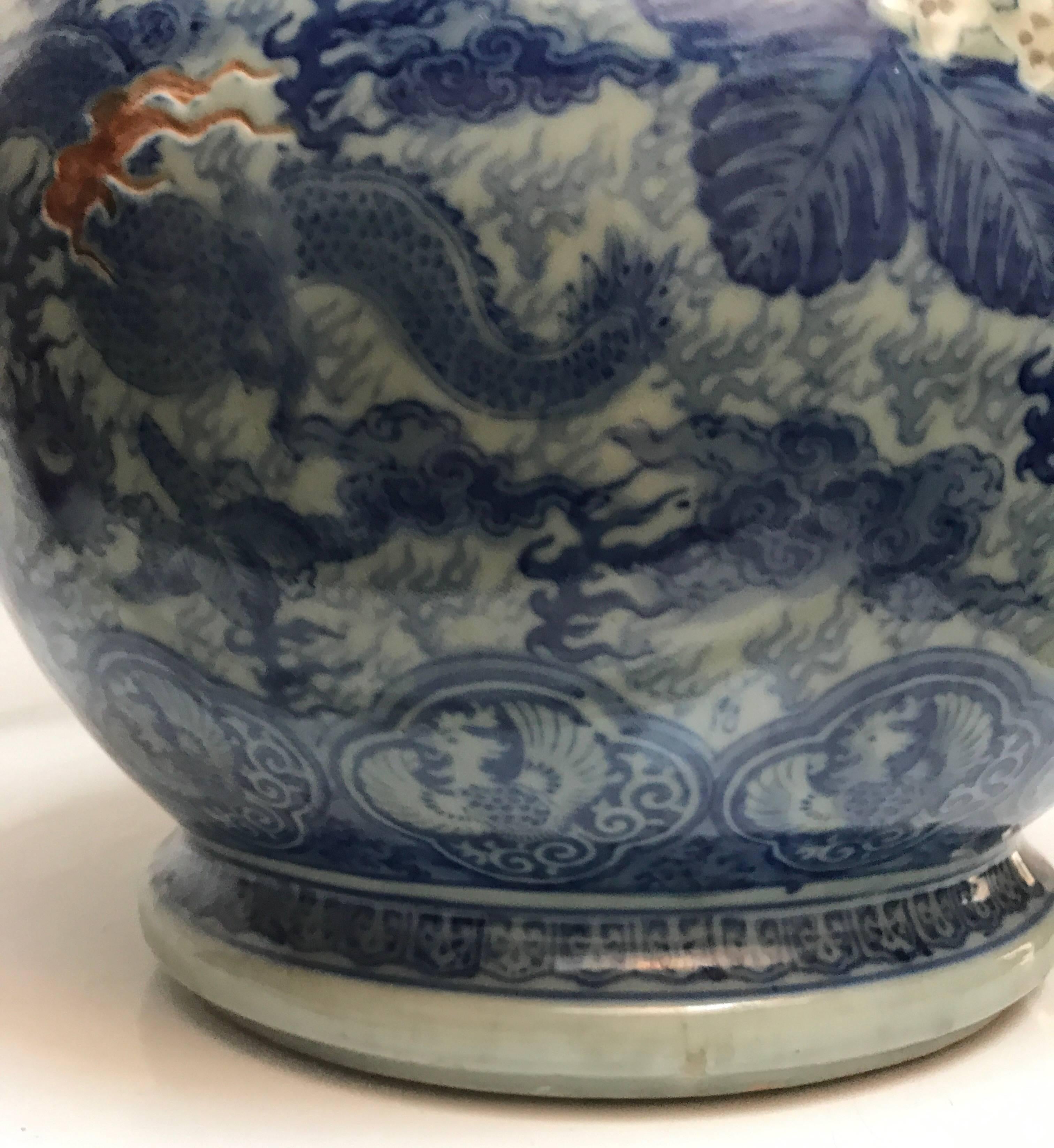 Japanese Blue and White Ceramic Fishbowl Planter Jardinière Cachepot For Sale 11