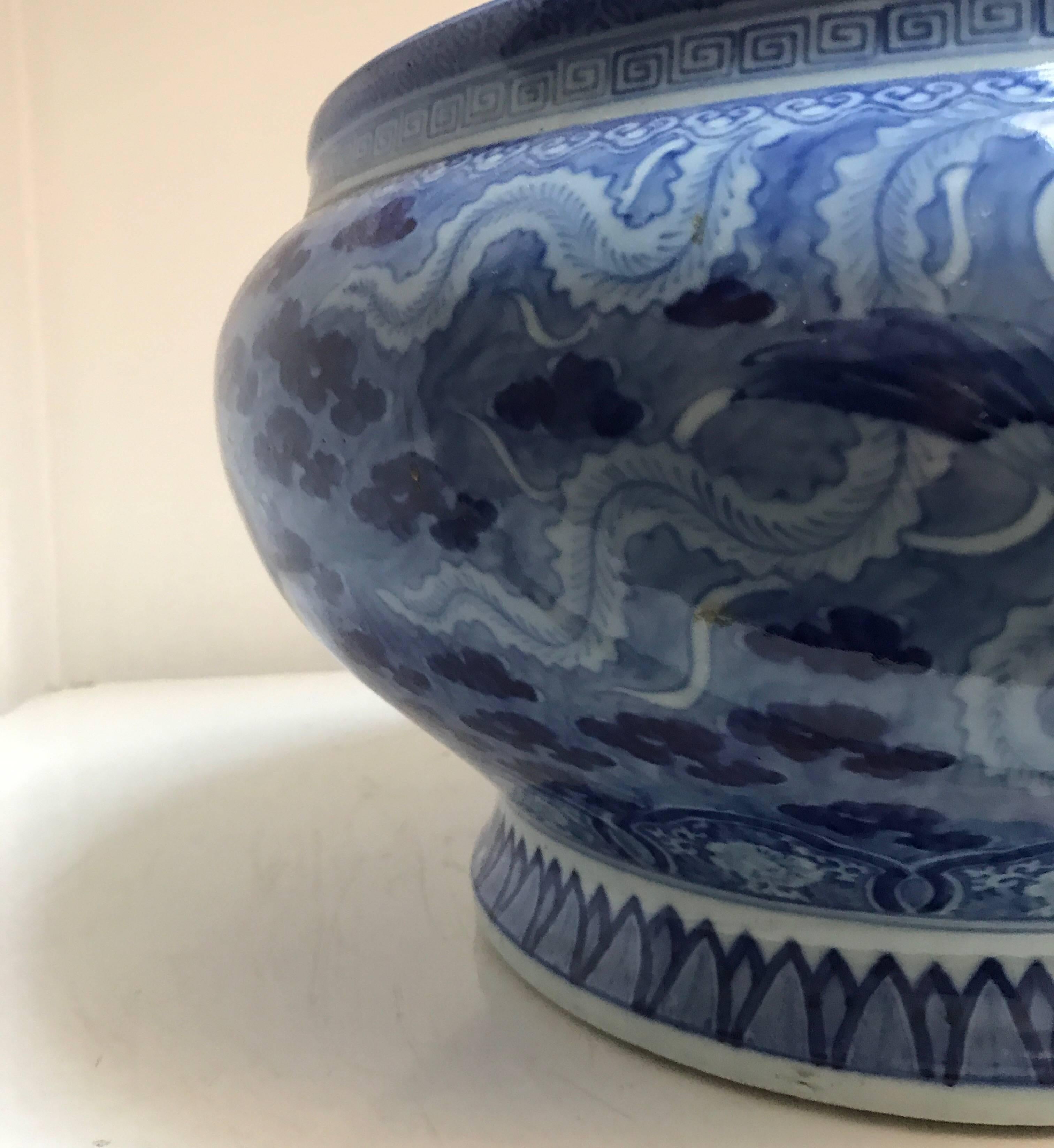 Japanese Blue and White Ceramic Fishbowl Planter Jardinière Cachepot 9