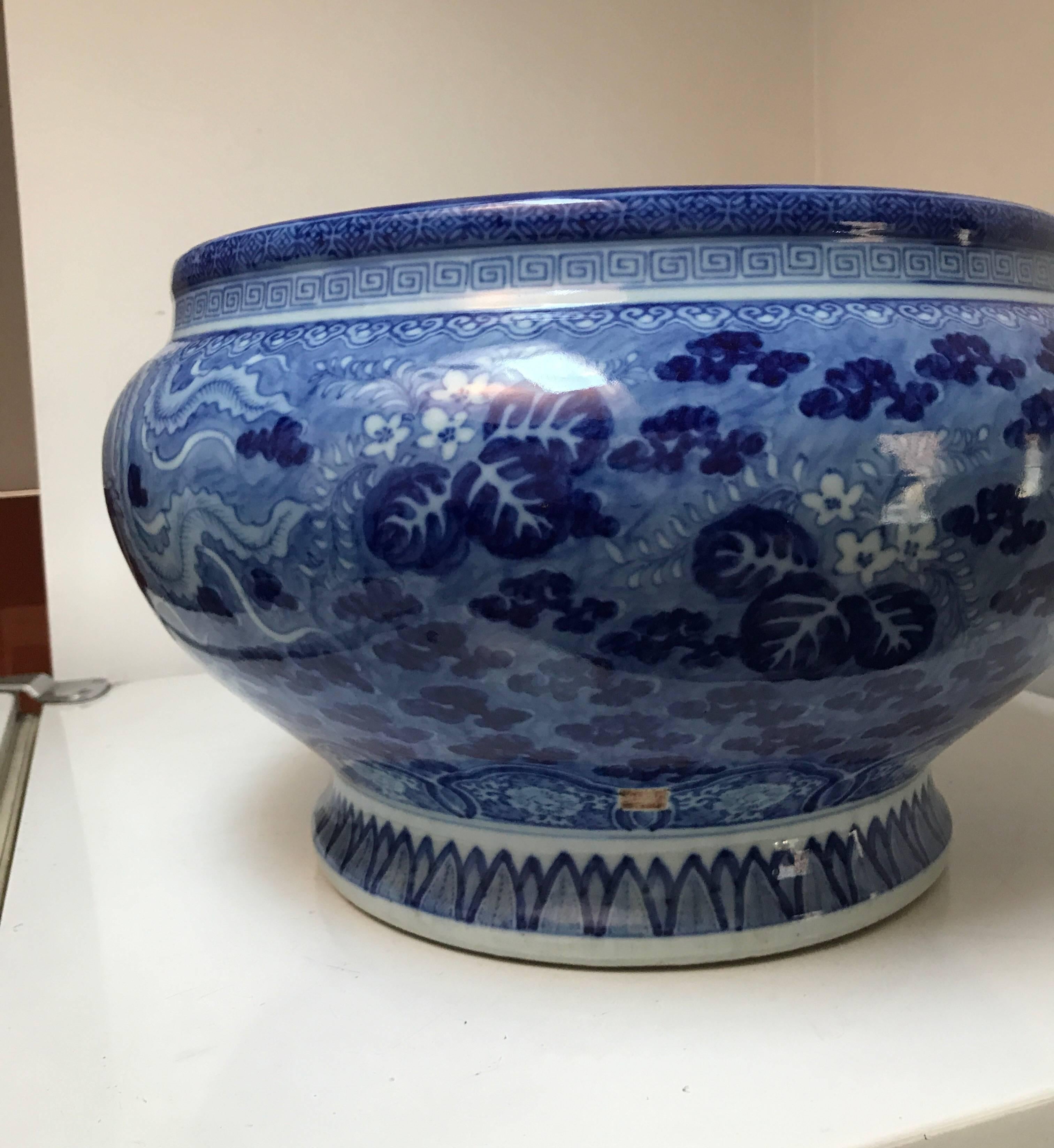 Japanese Blue and White Ceramic Fishbowl Planter Jardinière Cachepot 11