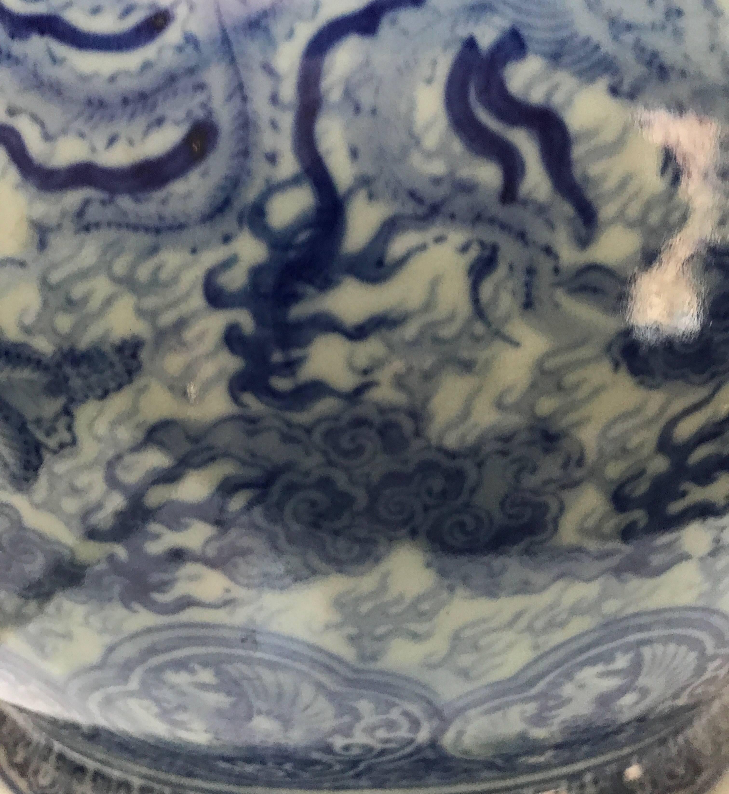 Japanese Blue and White Ceramic Fishbowl Planter Jardinière Cachepot For Sale 14
