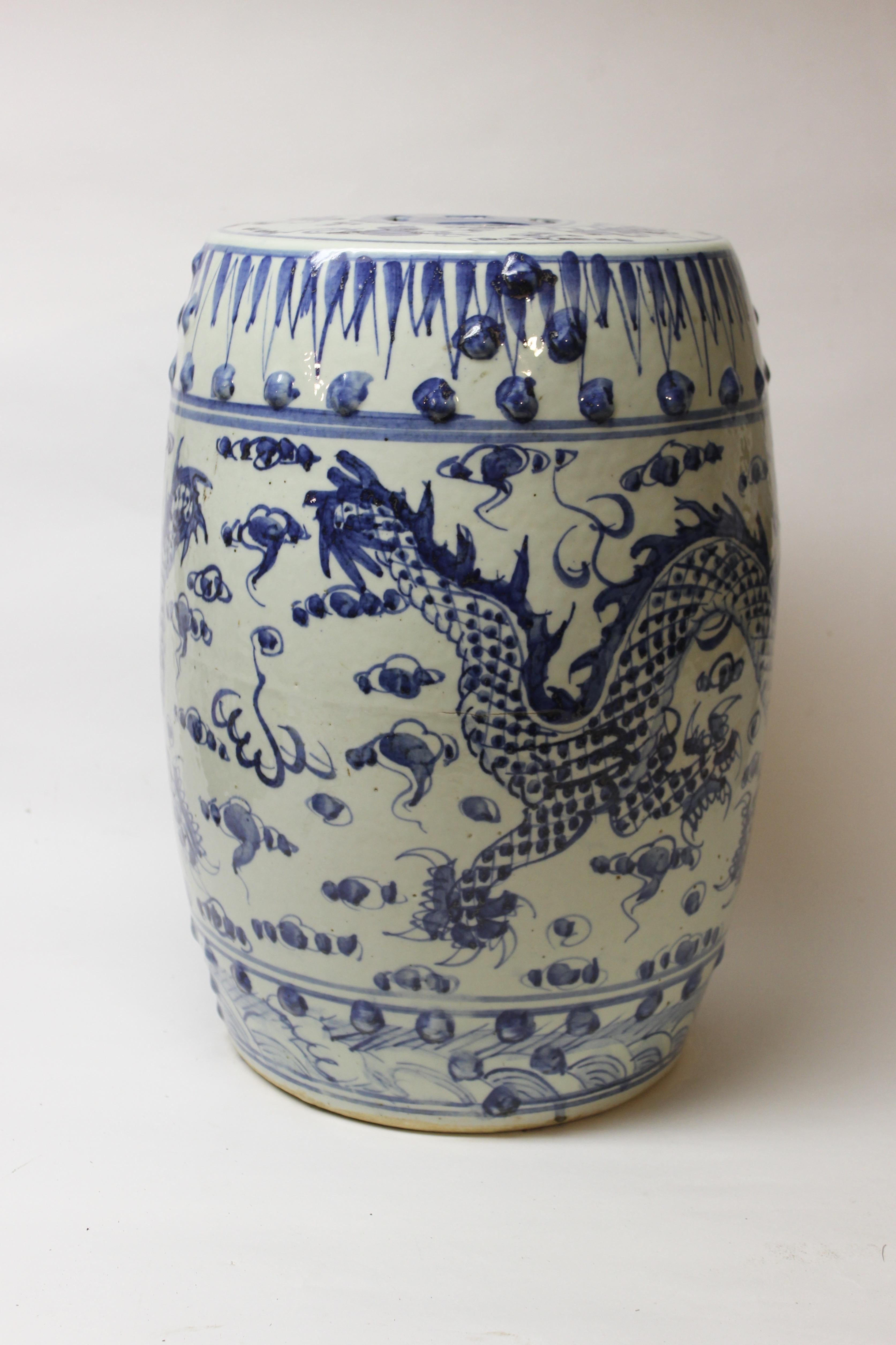 Chinese blue and white ceramic garden seat.