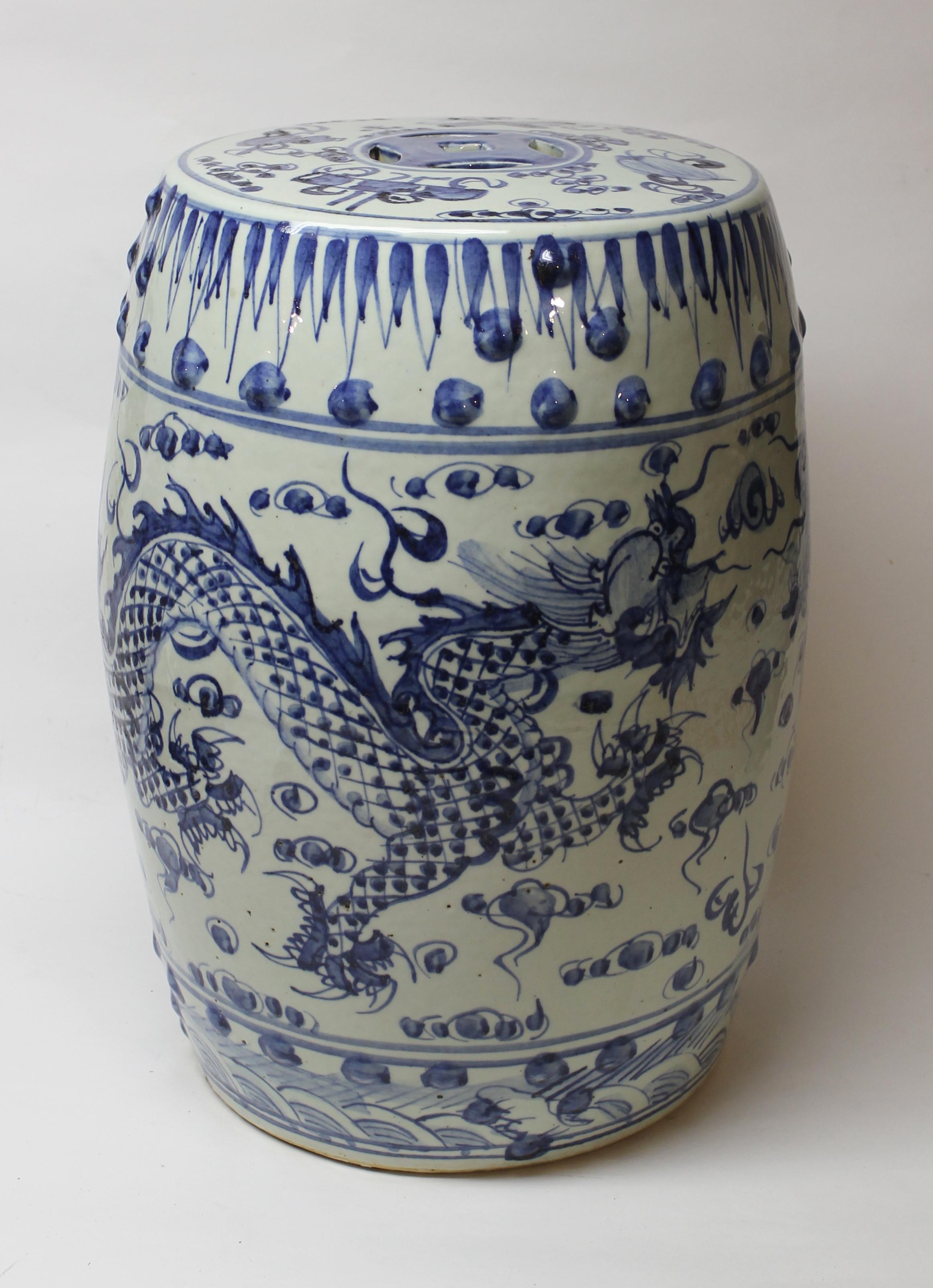 20th Century Chinese Blue and White Ceramic Garden Stool