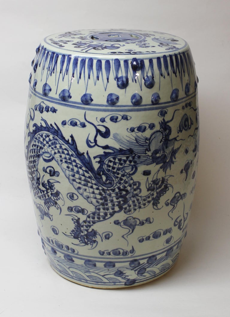 Chinese Blue and White Ceramic Garden Stool For Sale at 1stdibs