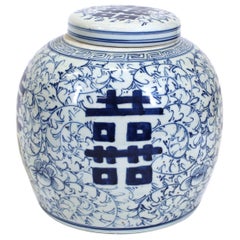 Vintage Chinese Blue and White Ceramic Ginger Jar