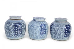 Vasi cinesi con coperchio a forma di personaggio blu e bianco
