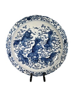 Chinese Blue and White Chargers With Scalloped Edge