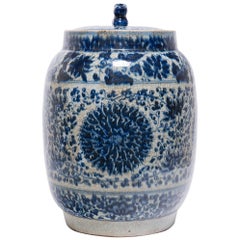 Chinese Blue and White Chrysanthemum Drum Jar