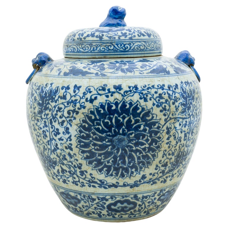 Pot De Stockage En Céramique Bleu Et Blanc Style Gingembre - Avec Couvercle, Pour Thé, Décoration Ou Centre De Table