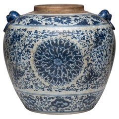 Antique Chinese Blue and White Chrysanthemum Ginger Jar