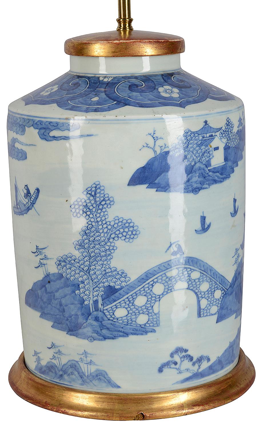Chinese Blue and White Circular Jar / Lamp, Late 19th Century 1