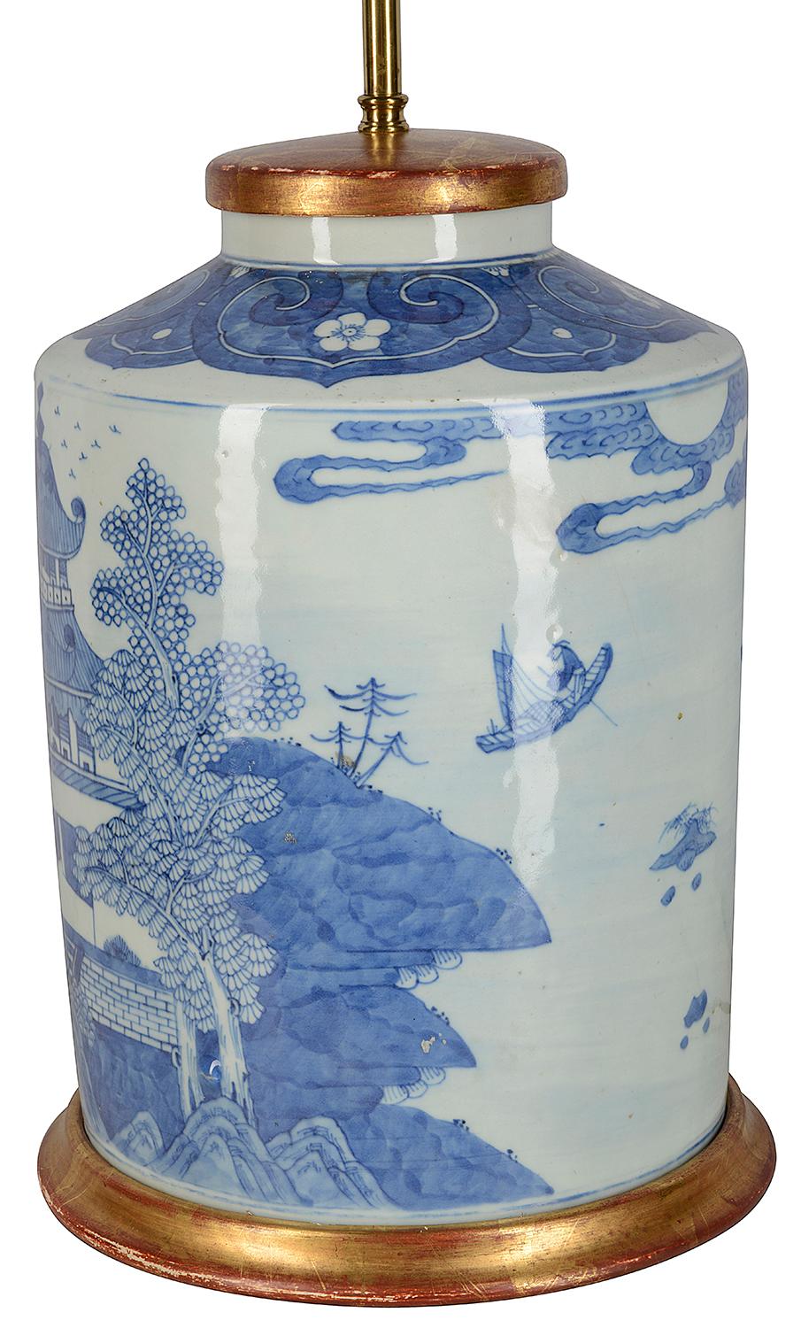 Chinese Blue and White Circular Jar / Lamp, Late 19th Century 2