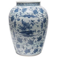 Chinese Blue and White Crane Jar