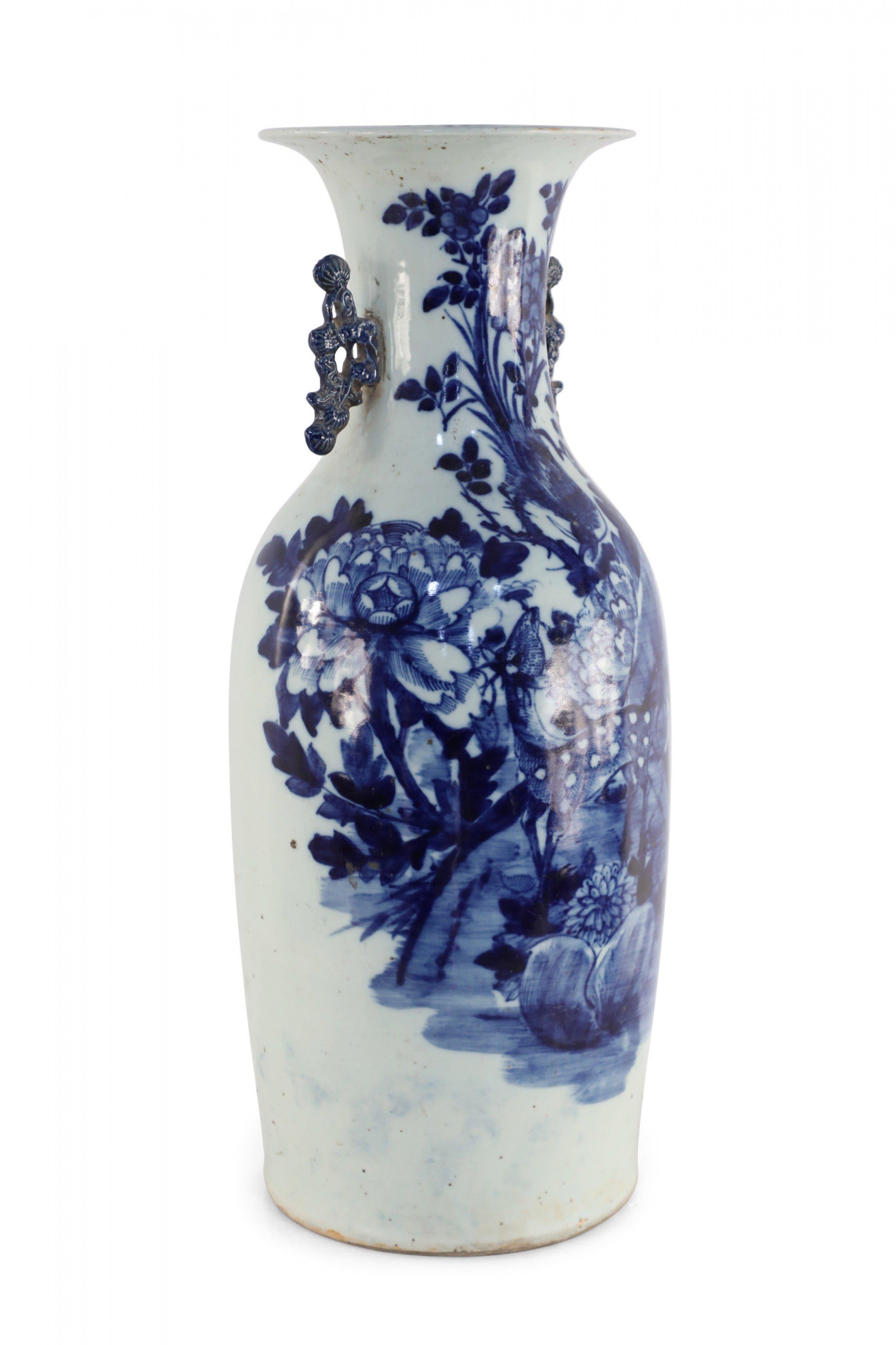 Chinese Export Chinese Blue and White Deer and Floral Motif Porcelain Urn For Sale
