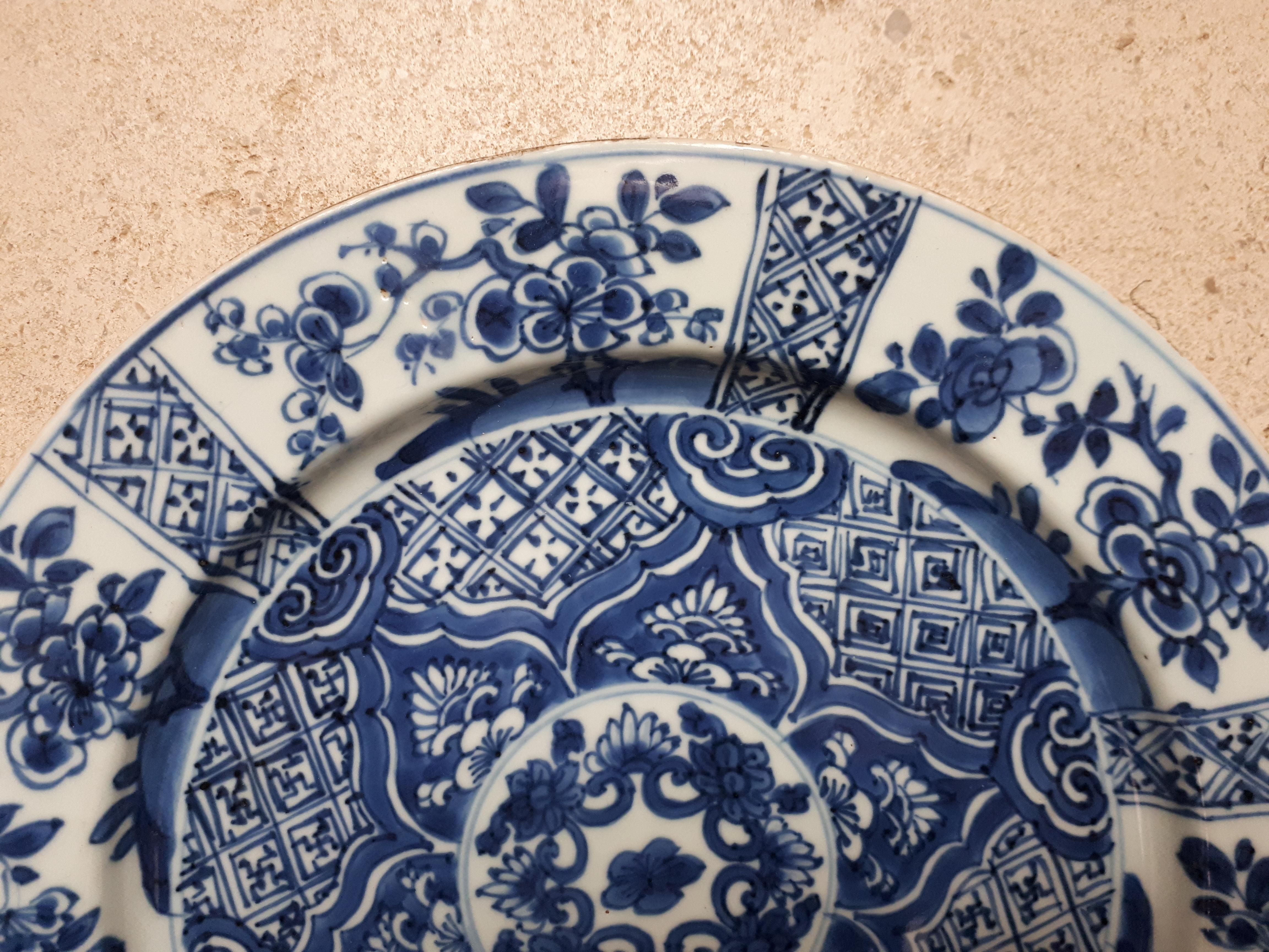 Enameled Chinese Blue And White Dish, China Kangxi Period For Sale