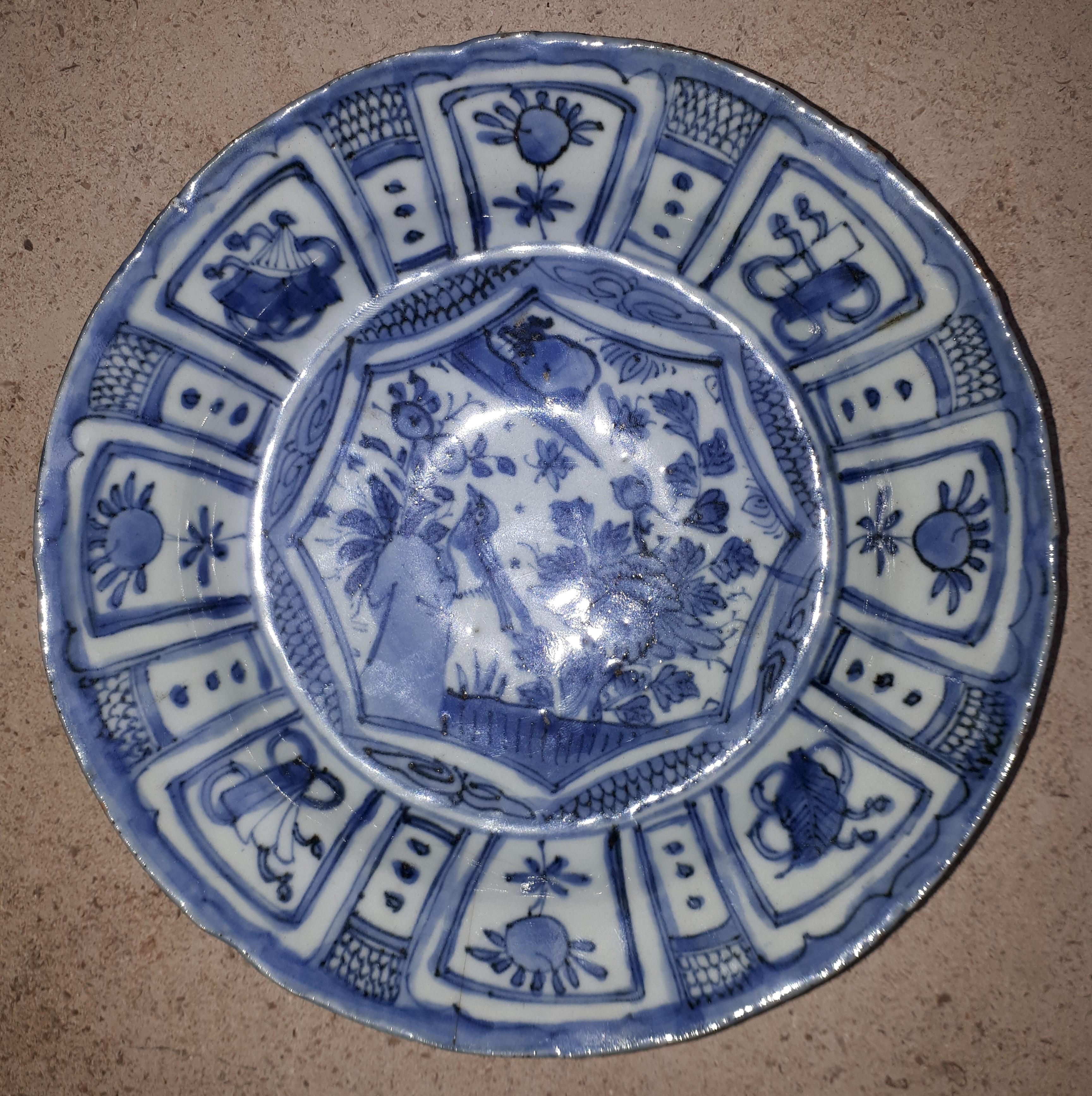 Enameled Chinese Blue And White Dish, China Wanli Period For Sale