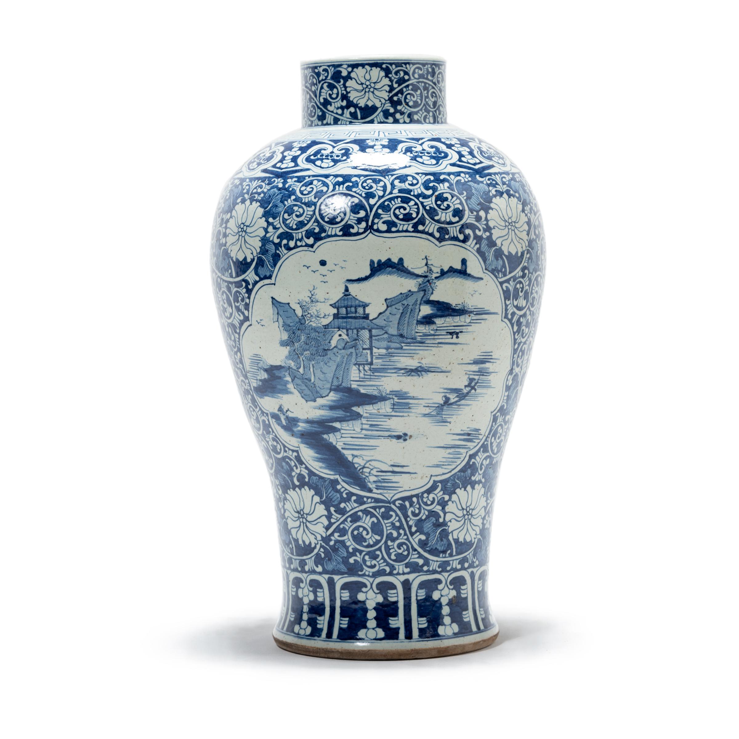 Glazed Chinese Blue and White Distant Beauty Vase