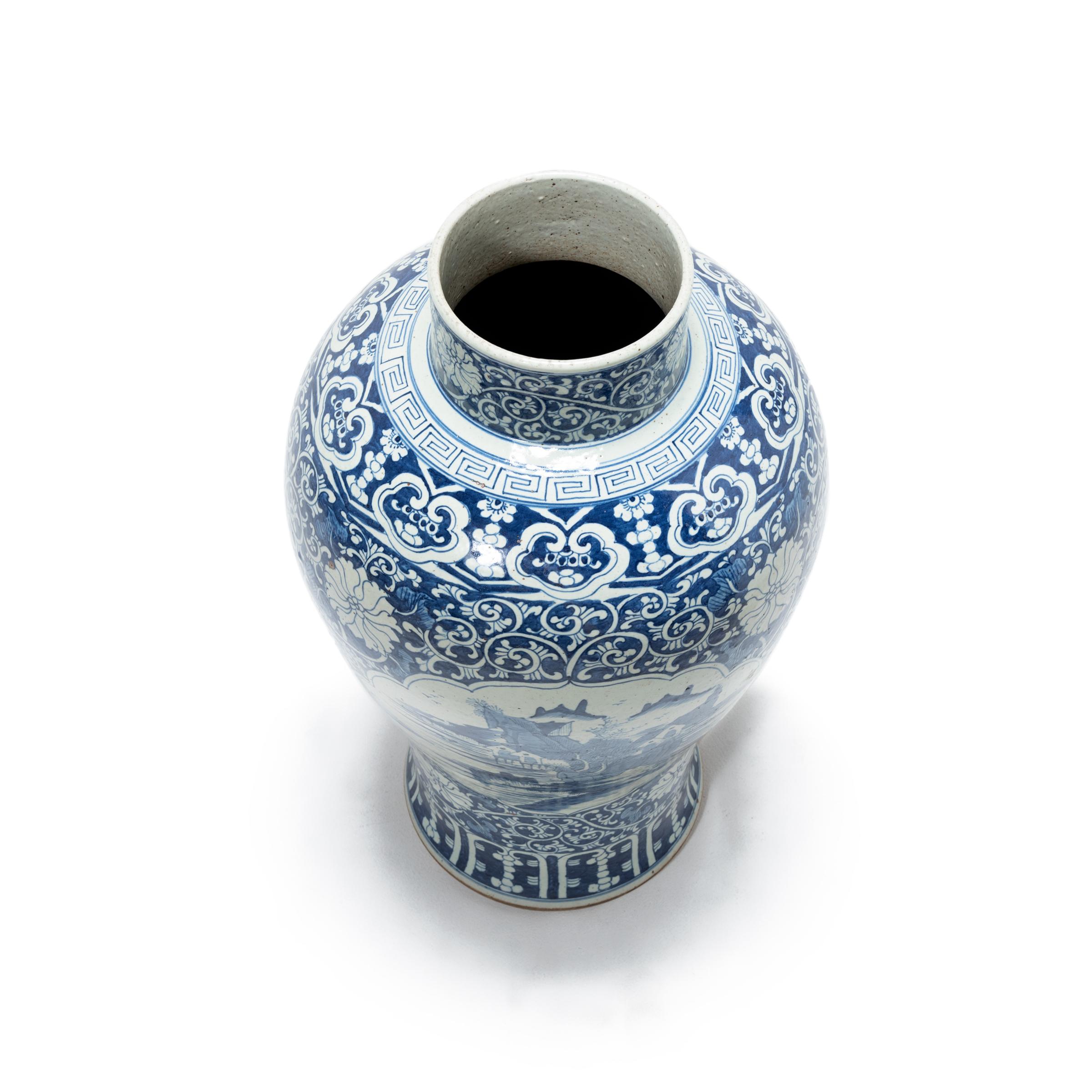 Contemporary Chinese Blue and White Distant Beauty Vase