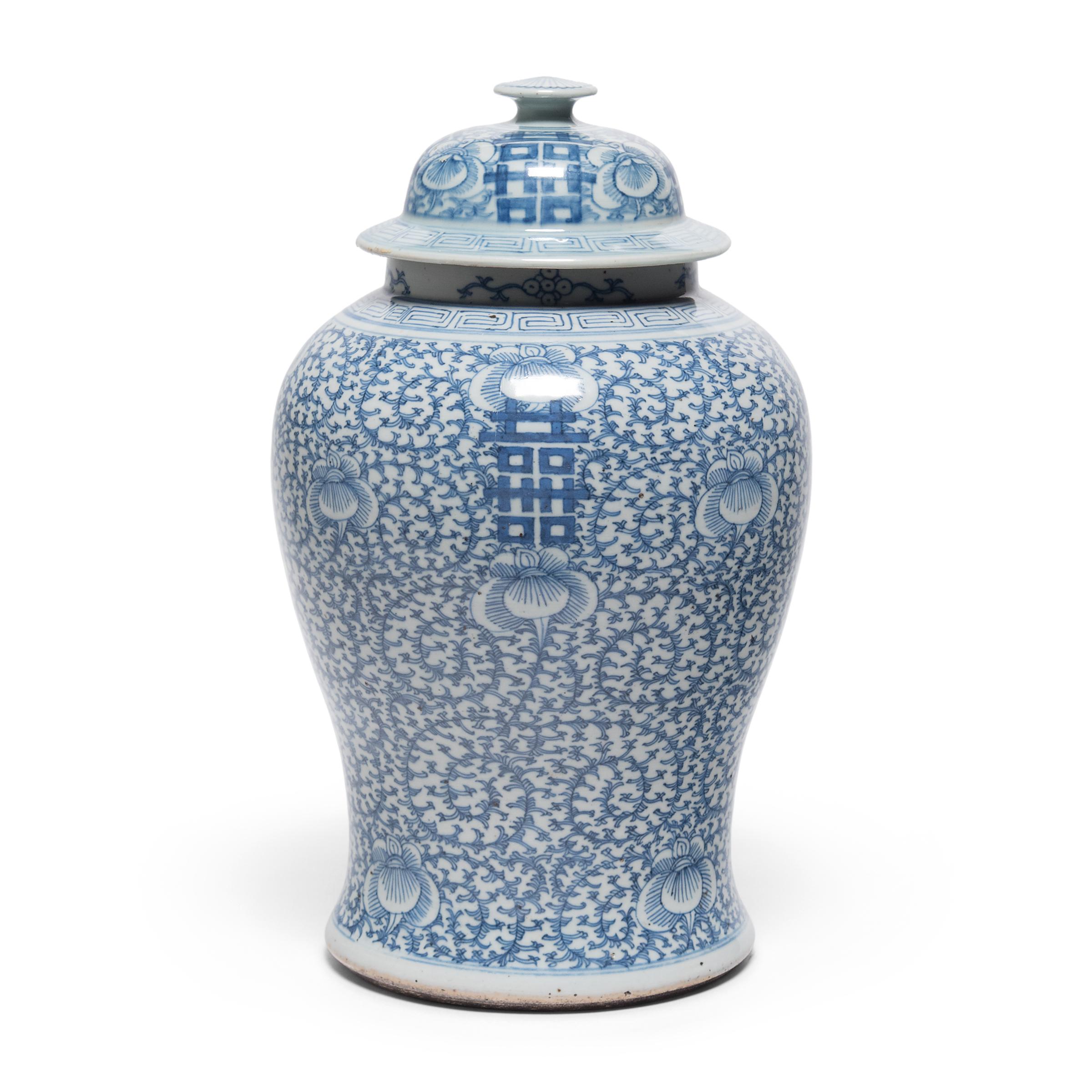 Glazed Chinese Blue and White Double Happiness Ginger Jar, circa 1850