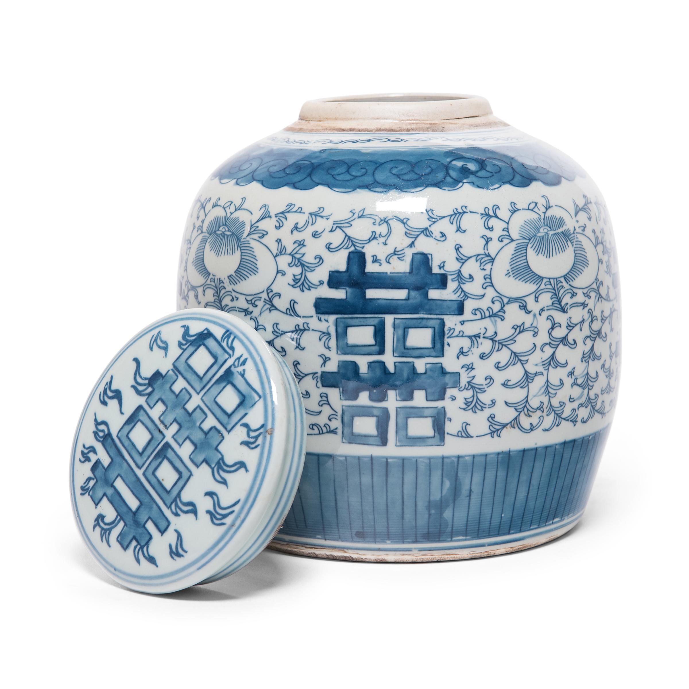 Pair Blue White Ginger Temple Jar Dragon Phoenix Happiness Chinese Chinoiserie