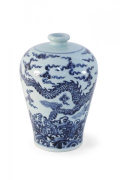 Chinese Blue and White Dragon Motif Porcelain Meiping Vase