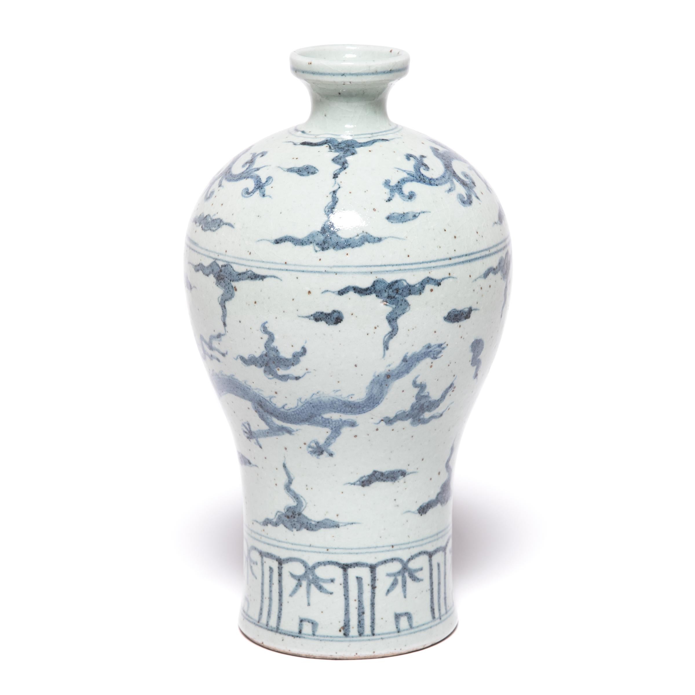Chinese blue-and-white porcelain has inspired ceramists worldwide since cobalt was first introduced to China from the Middle East thousands of years ago. Made in Beijing, this contemporary version of a meiping vase showcases traditional